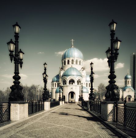 Holy Trinity Church at Borisovskie ponds in Moscowの写真素材