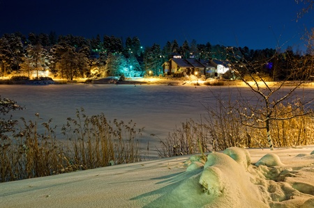 Finland town on frost gulfの写真素材