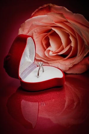 Close-up of pink rose with diamond ringの写真素材