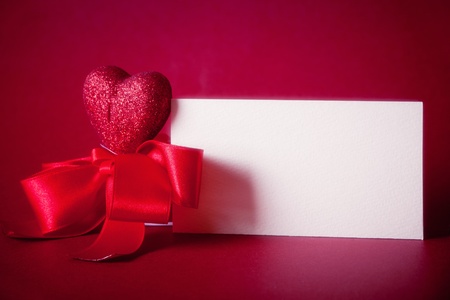 Clean card on red backround on St. Valentines dayの写真素材