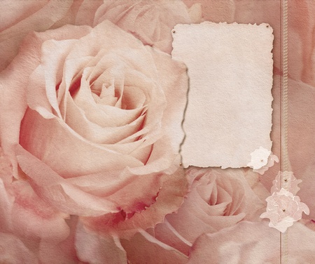 vintage card with roses in pink colorsの写真素材