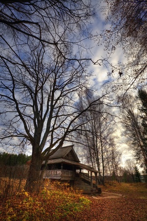 Wooden christian Chapel in forest の写真素材