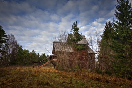 Wooden christian Church in forest の写真素材