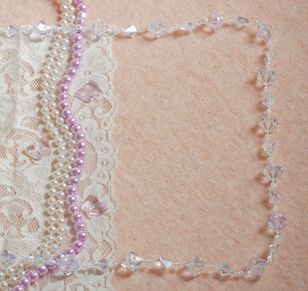 Wedding background with lace and chrystal, perl beadsの写真素材