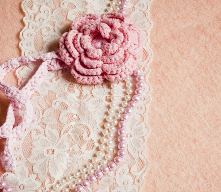 Wedding background with lace and chrystal, perl beadsの写真素材
