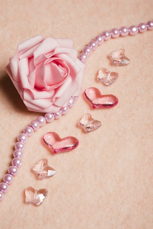 Wedding background with rose and  beadsの写真素材