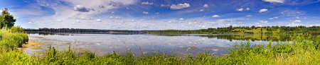 Summer panoramic landscape with river