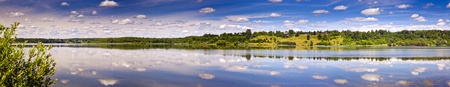 Summer panoramic landscape with riverの写真素材