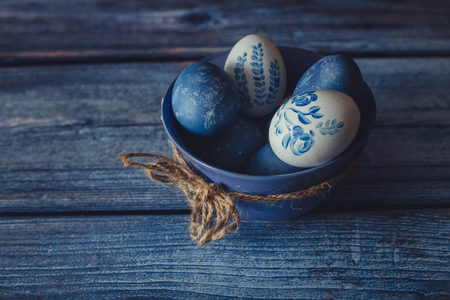 The Easter still life. Rustic style in blue coloursの写真素材