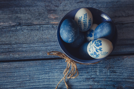 The Easter still life. Rustic style in blue coloursの写真素材