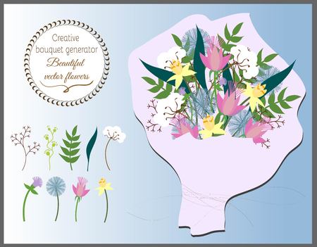 Creative bouquet generator. Set of vector flowers.のイラスト素材