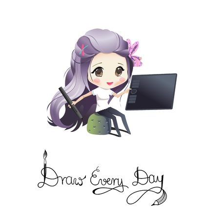 Pretty picture of a girl with big eyes.のイラスト素材
