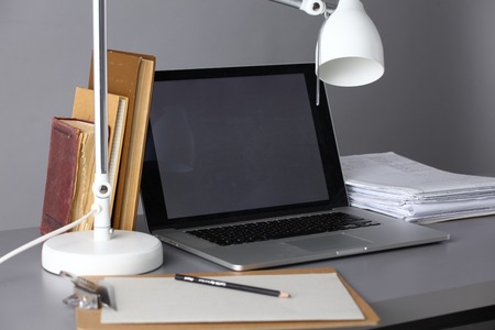 Workspace with computer and document in office .の写真素材