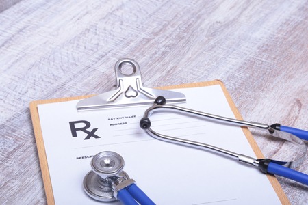 Closeup of stethoscope on a rx prescription.の写真素材