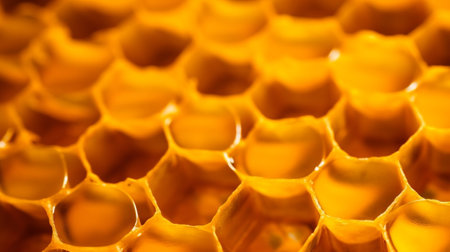 Yellow Honeycomb closeup foundation. Creative resource, AI Generatedの素材