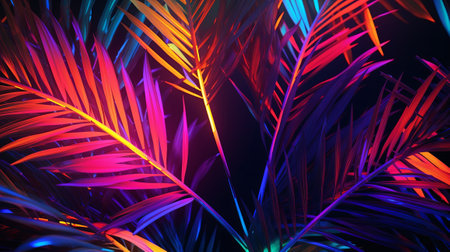 Photo of palm takes off in neon lighting. Creative resource, AI Generatedの素材
