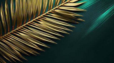 Closeup of brilliant palm leaf on theoretical pitiful green wrapped foundation. Creative resource, AI Generatedの素材