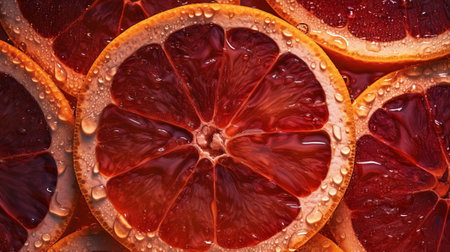 Closeup of reddening citrus blood orange wrapped establishment. Creative resource, AI Generatedの素材