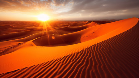 nightfall on sand rise insides parts the sahara take off. Creative resource, AI Generatedの素材