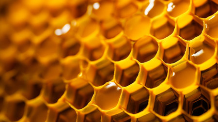 Yellow Honeycomb closeup establishment. Creative resource, AI Generatedの素材
