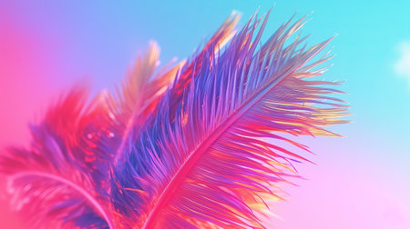 Padded palm tree on sky foundation conditioned in energized sprinkled rainbow neon pastel colors. Creative resource, AI Generatedの素材