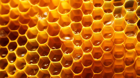 Yellow Honeycomb closeup foundation. Creative resource, AI Generatedの素材