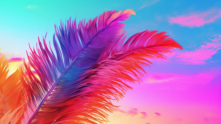 Cushioned palm tree on sky establishment conditioned in energized sprinkled rainbow neon pastel colors. Creative resource, AI Generatedの素材