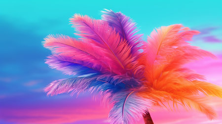 Cushioned palm tree on sky establishment conditioned in energized sprinkled rainbow neon pastel colors. Creative resource, AI Generatedの素材
