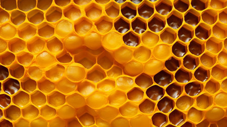 Yellow Honeycomb closeup foundation. Creative resource, AI Generatedの素材