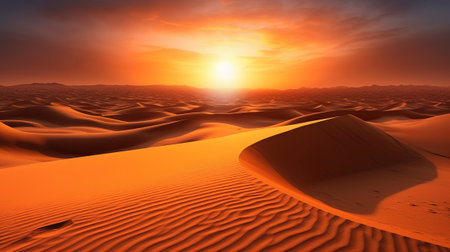 dusk on sand rise inward parts parts parts the sahara take off. Creative resource, AI Generatedの素材
