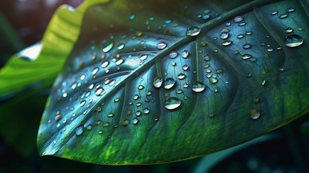 Closeup see of characteristic holographic monstera leaf. Creative resource, AI Generatedの素材