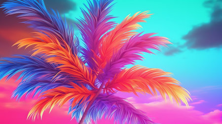 Cushioned palm tree on sky establishment conditioned in energized sprinkled rainbow neon pastel colors. Creative resource, AI Generatedの素材
