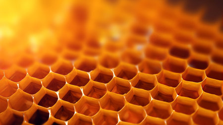 Yellow Honeycomb closeup establishment. Creative resource, AI Generatedの素材