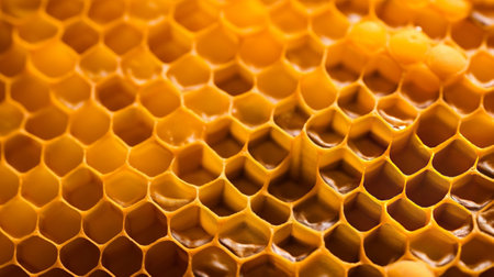 Yellow Honeycomb closeup foundation. Creative resource, AI Generatedの素材