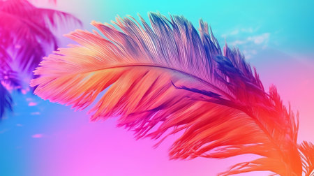 Cushioned palm tree on sky establishment conditioned in energized sprinkled rainbow neon pastel colors. Creative resource, AI Generatedの素材
