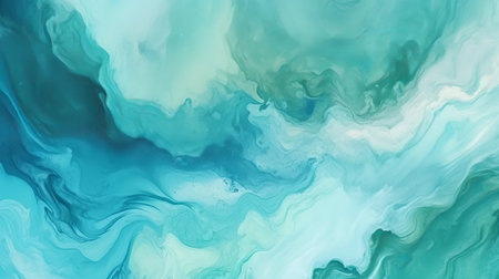 Hypothetical watercolor paint establishment by greenish blue color blue and green with liquid fluid surface for establishment, flag. Creative resource, AI Generatedの素材