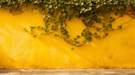 Mexican colonial yellow divider foundation with vine plant. Creative resource, AI Generatedの素材