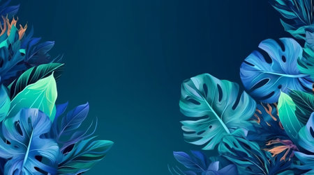 Collection of tropical leaves,foliage plant in blue color with space establishment. Creative resource, AI Generatedの素材