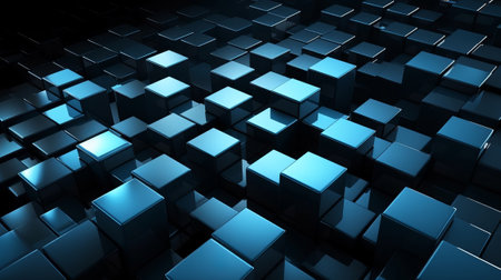 Picture of white squares and blue light on dark foundation. Creative resource, AI Generatedの素材