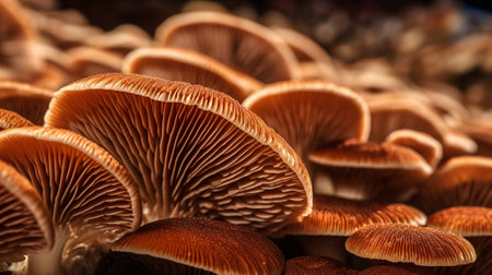 Closeup of portabella mushroom gills. Creative resource, AI Generatedの素材
