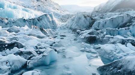Unforgiving chilly surface of ice sheet. Creative resource, AI Generatedの素材