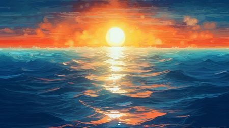 Brilliant Sea with Sun Reflections. Creative resource, AI Generatedの素材