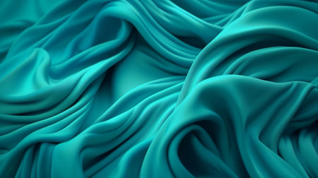 Turquoise and Water Cloth with Wrinkles and Folds. Multicolored Wavy Surface Establishment. Creative resource, AI Generatedの素材