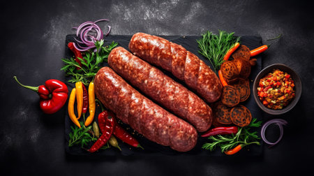 Cut halal Sucuk meat meat wiener. Dull foundation. Best see. Duplicate space. Creative resource, AI Generatedの素材