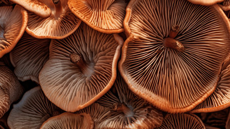 Closeup of portabella mushroom gills. Creative resource, AI Generatedの素材