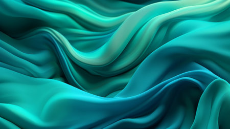 Turquoise and Water Cloth with Wrinkles and Folds. Multicolored Wavy Surface Establishment. Creative resource, AI Generatedの素材