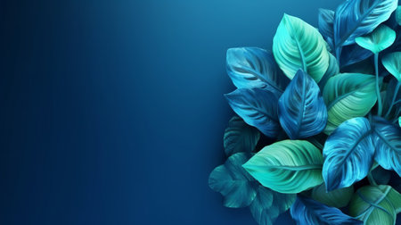 Collection of tropical leaves,foliage plant in blue color with space establishment. Creative resource, AI Generatedの素材