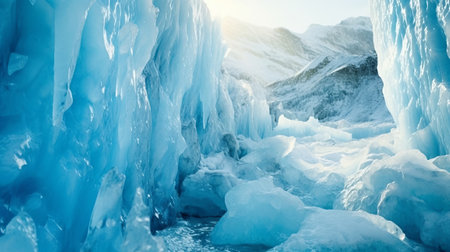 Unforgiving chilly surface of ice sheet. Creative resource, AI Generatedの素材