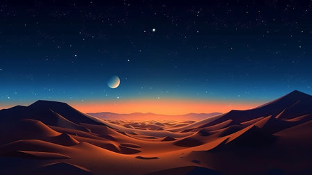 Night Scene, with Leave Sand Rises. Excellent Modern Foundation with Blue Angle Starry Sky. Creative resource, AI Generatedの素材