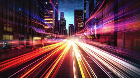 A Colorful Movement Foundation of City Light Trails. Creative resource, AI Generatedの素材